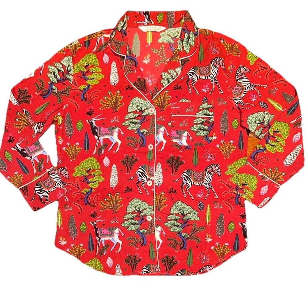 Anthropologie Print Fresh Pajama Top Long Sleeve XS Zebra Antelope‎